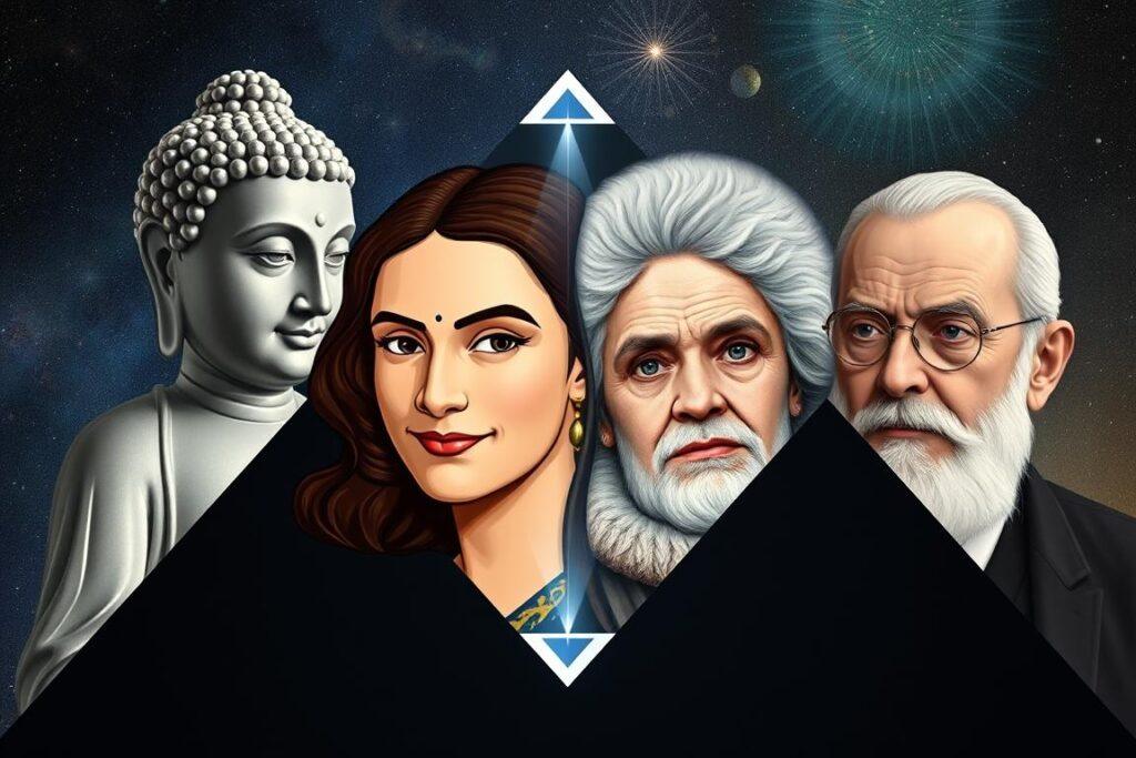 Collage of historical figures who embodied Diamond Consciousness in their work and teachings Collage of historical figures who embodied Diamond Consciousness in their work and teachings