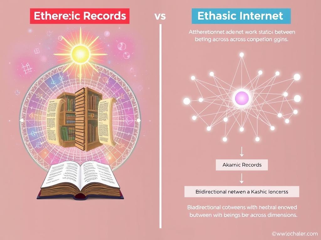 Comparison diagram showing differences between the Ethereal Internet and traditional Akashic Records concepts Comparison diagram showing differences between the Ethereal Internet and traditional Akashic Records concepts