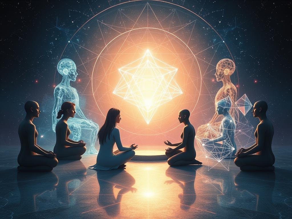 Conceptual image of interdimensional diplomacy between human consciousness and other intelligent entities Conceptual image of interdimensional diplomacy between human consciousness and other intelligent entities