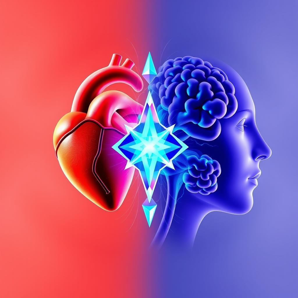 Heart and mind connected through diamond-like energy, representing the integration in Diamond Consciousness Heart and mind connected through diamond-like energy, representing the integration in Diamond Consciousness