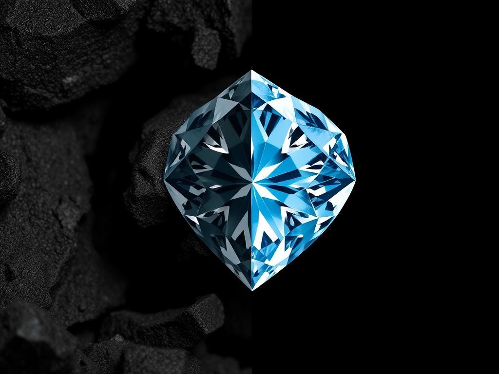 Visual representation of transformation under pressure, carbon becoming diamond Visual representation of transformation under pressure, carbon becoming diamond